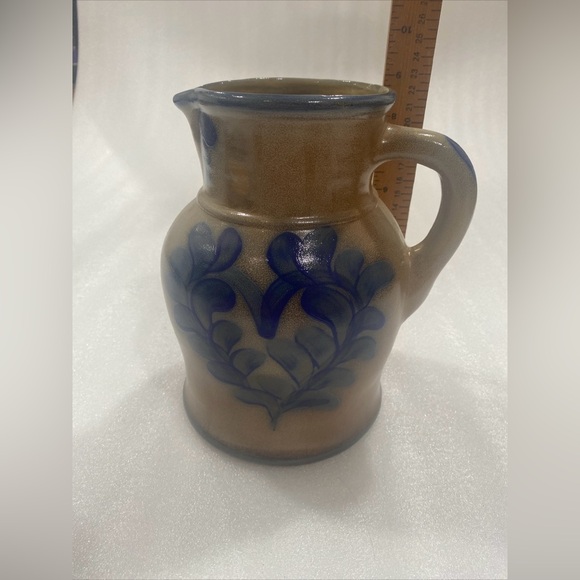 Beaumont Brothers Pottery 9” Salt Glazed Pitcher With Handle Blue Heart Design - Picture 10 of 10